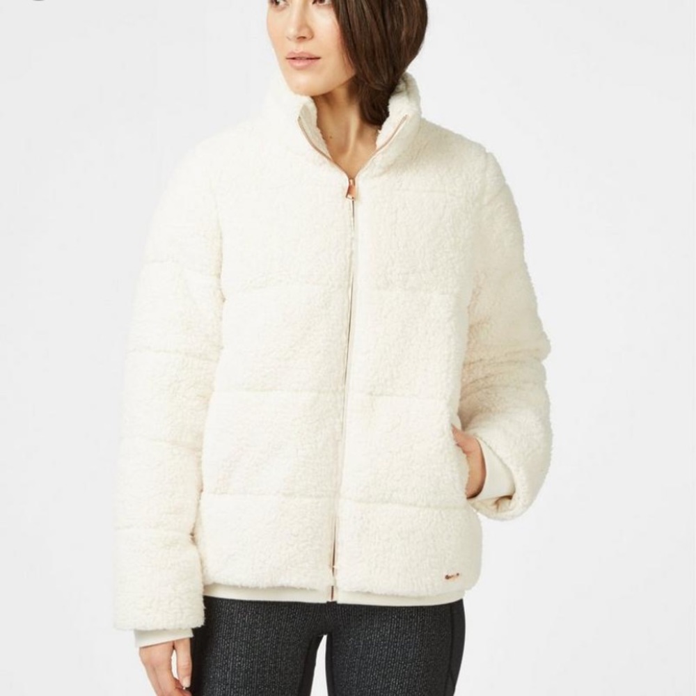 Sweaty Betty cream teddy Sherpa bomber coat jacket